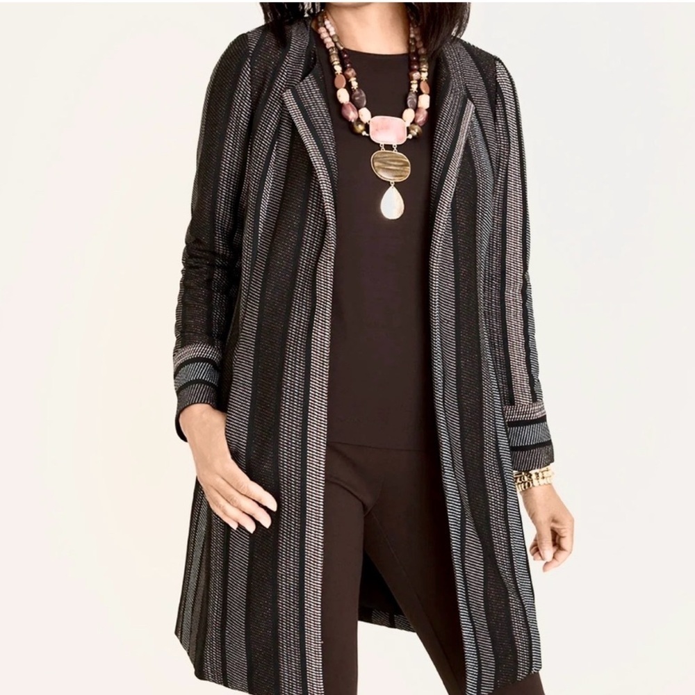 Chico's Striped Shine Duster Jacket lagenlook artsy size: 2 (12/14)
